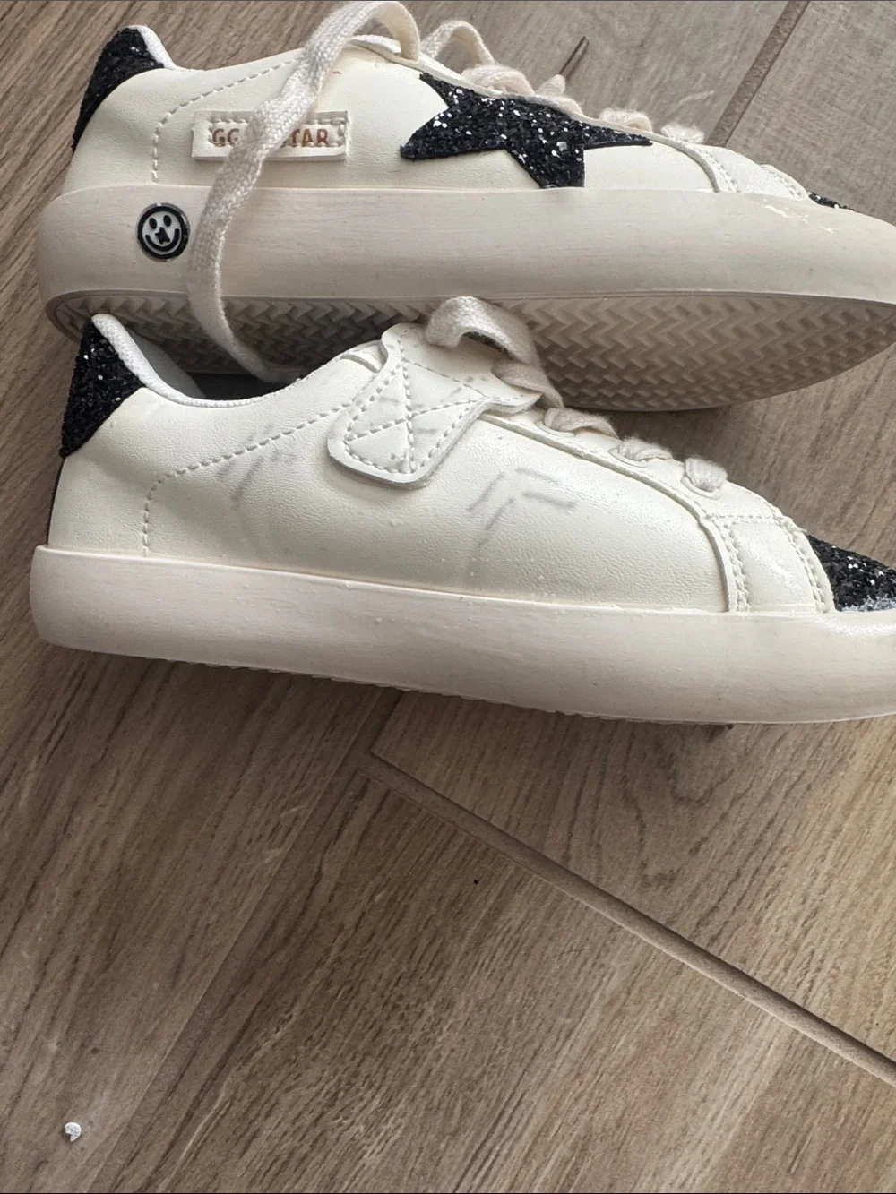 Kids 34 US 13 White Sneakers Black Glitter Star Designer Inspired